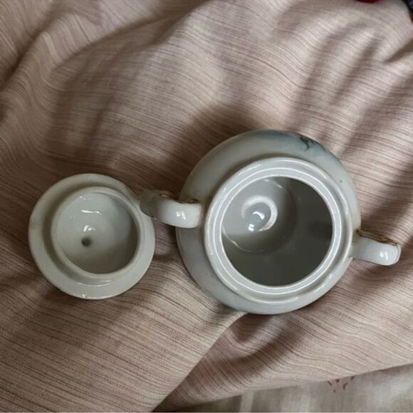 Mini Cream Sugar Vintage 1972 Hand Painted White Blue Roses Signed 🎉 HOST PICK 🎉 - Picture 9 of 16